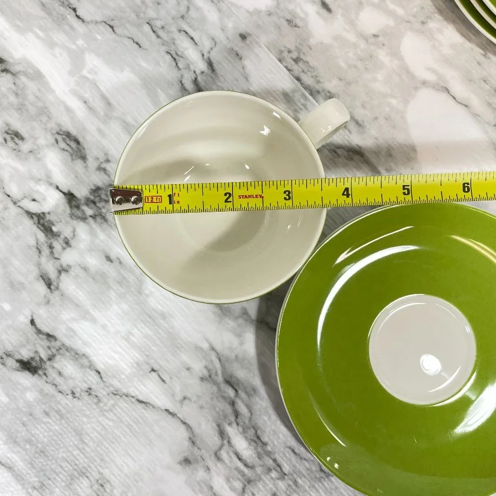 Crate & Barrel Hamptons Green Coffee Tea Cups and Saucers 7 Pieces